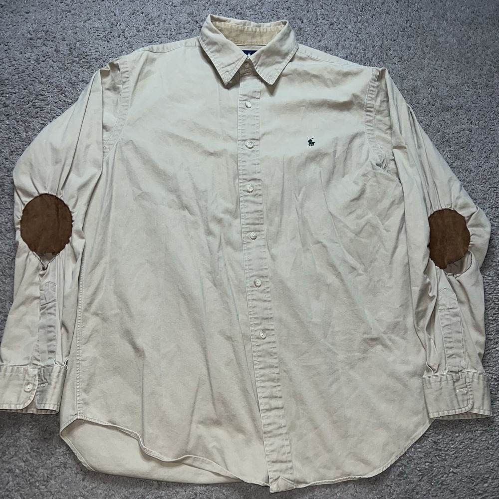 Vintage Polo Ralph Lauren Button Down Long‎ Sleeve Shirt Elbow Patches Men's L